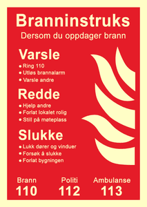 Hovedbilde Branninstruks, Aluminium, velg st&oslash;rrelse