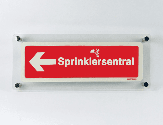 Huvudbild Sprinklersentralskilt Pil venstre DESIGN for avstandsstykker