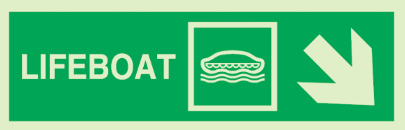 Lifeboat with arrow - diagonally down right