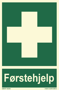 Hovedbilde F&oslash;rstehjelpskilt med tekst, Aluminium