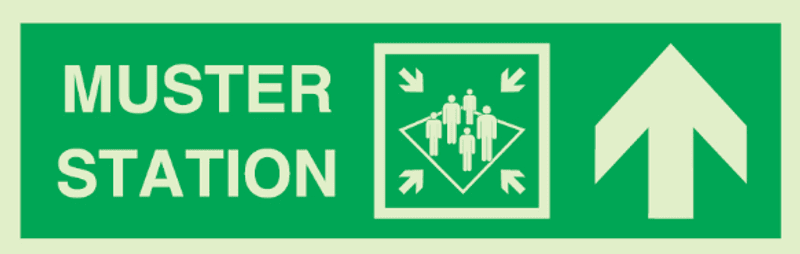 Muster station with arrow up right